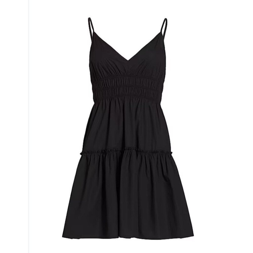 Rails Carmen Sleeveless Dress Cotton Blend Knee Length Black Sz L Tiered Smocked